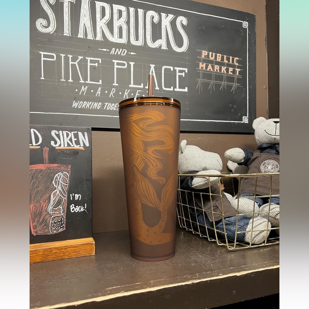Starbucks Pike Place Amber Siren Soft Touch Plastic Cold Cup Tumbler 24 oz.